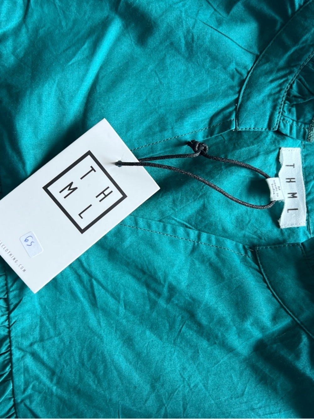 NWT THML ruffle blouse turquoise M - Picture 2 of 2
